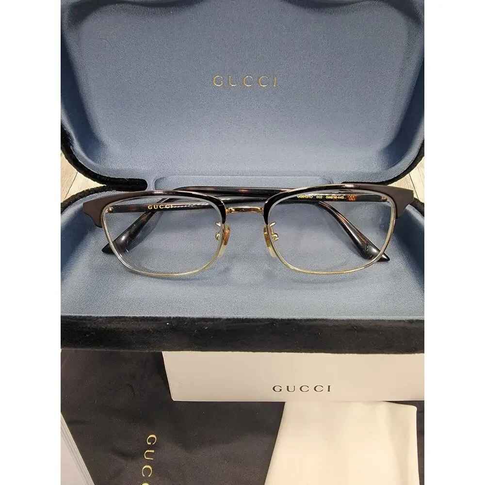 Gucci Eyeglasses Frames GG01310 002 Matte Black Gold Square Full Rim 53-18-145